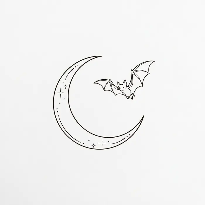 Moon and Bat, Tattoo Design