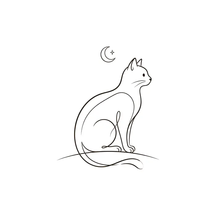 Cat and Moon, Tattoo Design