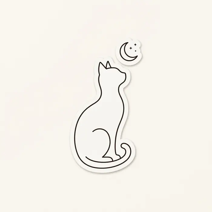 Cat and Moon, Sticker Design