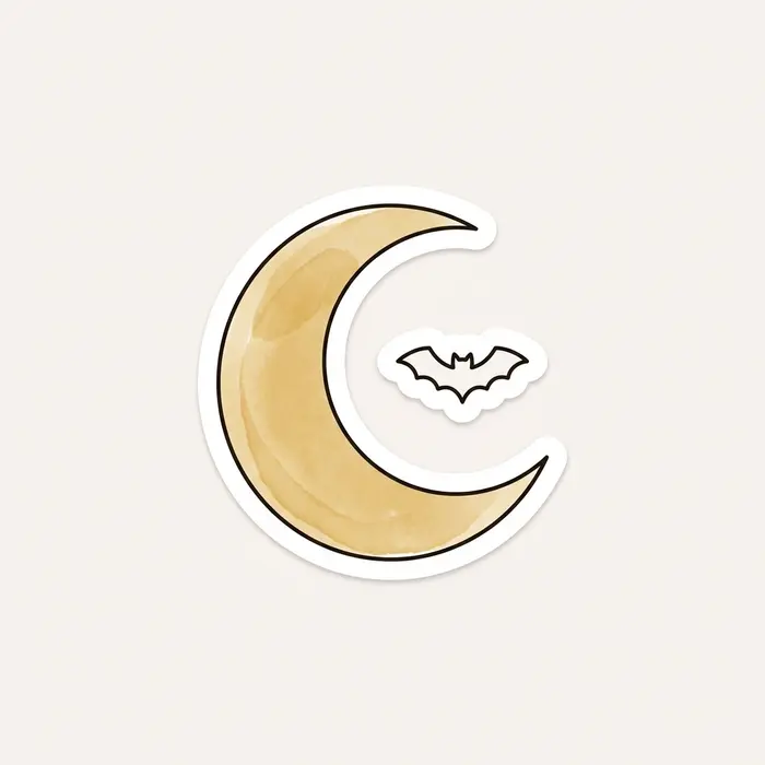 Gold Moon and Bat, Sticker Design