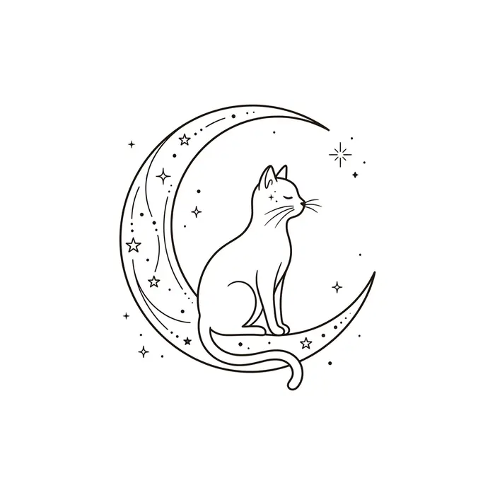 Cat on Moon, Tattoo Design