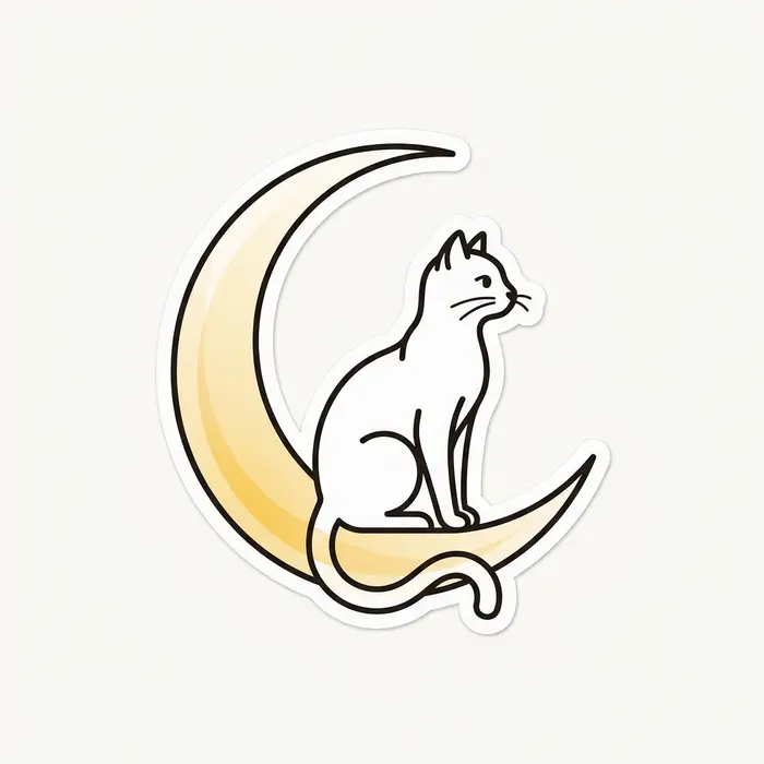 Cat on Gold Moon, Sticker Design