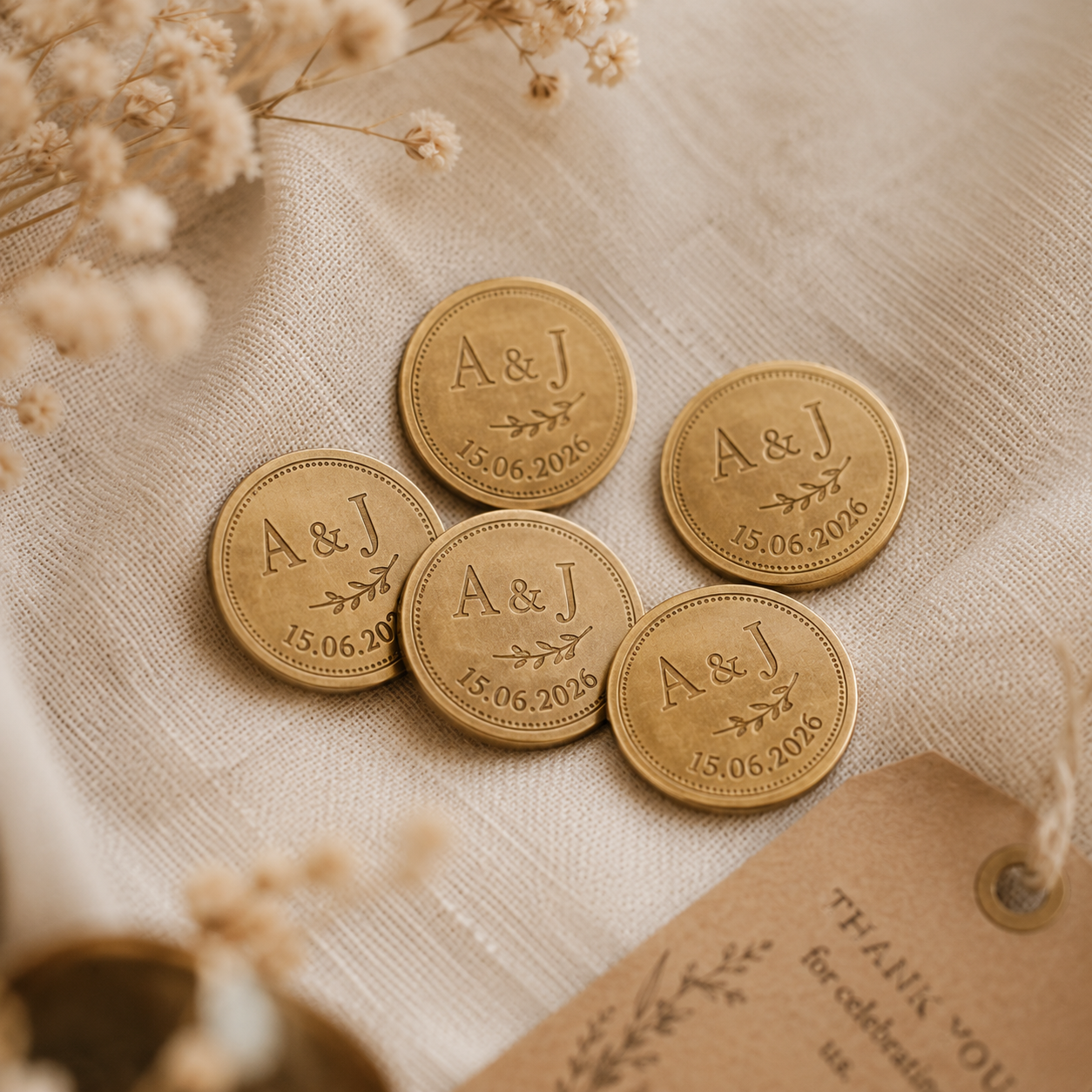 Personalisierte Token mit Hochzeitsdatum als Souvenir-Geschenk