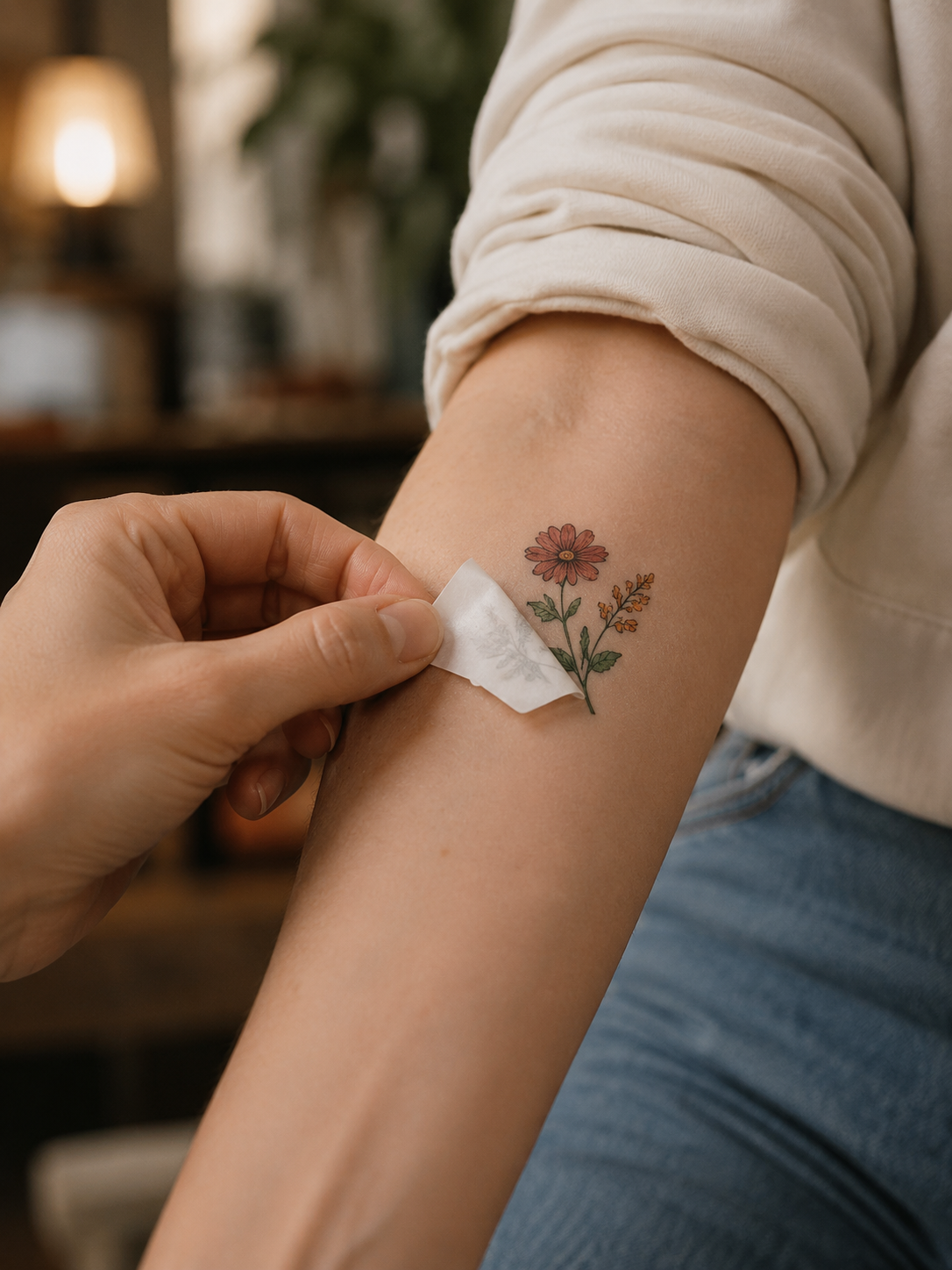 Temporäres Tattoo wird aufgetragen